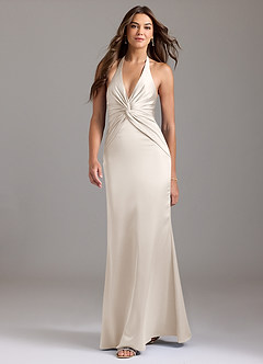 Azazie Valerie Bridesmaid Dresses White Alabaster Mermaid Pleated Stretch Satin Dress image3