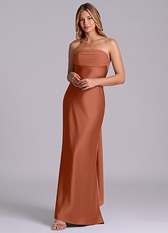 Azazie Ailanie Bridesmaid Dresses Cedar Rose Sheath Strapless Stretch Satin Dress image3