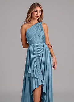 Azazie Lyrica Bridesmaid Dresses Steel Blue A-Line One Shoulder Stretch Satin Dress image7