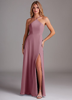 Azazie Bailey Abiti da Damigella Abito A-Line in Chiffon con Scollo Halter e Spacco Laterale Vintage Malva image1