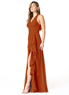 Azazie Aviv Final Sale Paprika A-Line Pleated Chiffon Dress image3