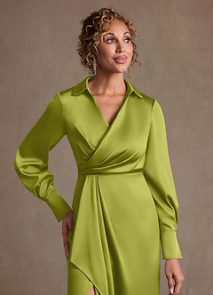 Azazie Jacinta Mère de la mariée Robes Robe Fourreau en Satin extensible Plissée Citronnelle image5