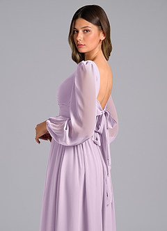 Azazie Teri Bridesmaid Dresses Frosted Lilac A-Line Long Sleeve Chiffon Dress image6
