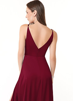 Azazie Dalilah Bridesmaid Dresses Burgundy A-Line V-Neck Pleated Stretch Satin Dress image5