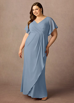 Azazie Song Mother of the Bride Dresses Dusty Blue Mermaid V-Neck Pleated Stretch Chiffon Dress image8
