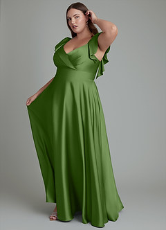 Azazie Leilani Bridesmaid Dresses Basil A-Line Ruched Stretch Satin Dress image14
