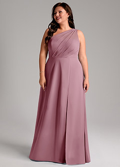 Azazie Phaedra Bridesmaid Dresses Vintage Mauve A-Line One Shoulder Chiffon Dress image16