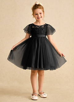 Azazie Queenie Flower Girl Dresses Black A-Line Lace Dress image1
