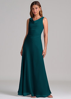 Azazie Nerine Brudtärnklänningar Klä av A-Linje i Chiffong Plisserad Tallgrön image3