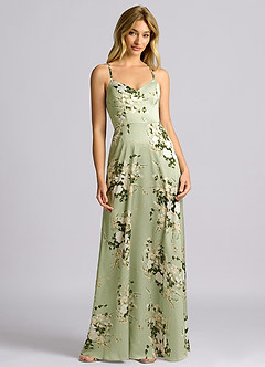 Azazie Mei Abiti da Damigella Abito A-Line in Raso Elasticizzato con Scollo a V Floral Vines image3