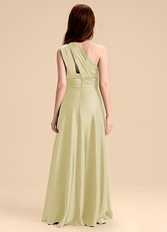 Azazie Charlize Junior Lemon Sorbet A-Line Pleated Stretch Satin Dress image2