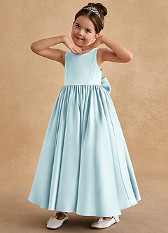Azazie Bettie Blumenmädchenkleider A-Linie Schleifen Matte Satin Kleid Seegrün image2