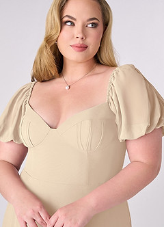 Barbie ♥ Azazie Jurken voor bruidsmeisjes Jurk van Chiffon met A-Lijn Geplooid Champagne image10