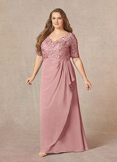 Azazie Amedeus Mother of the Bride Dresses Dusty Rose A-Line V-Neck Lace Chiffon Dress image8