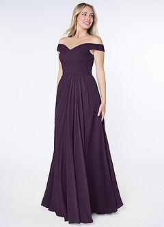 Azazie Audrianna Bridesmaid Dresses Plum A-Line Off-The-Shoulder Gathered Chiffon Convertible Dress image2