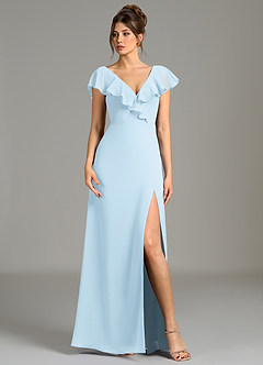 Azazie Kimmy Bridesmaid Dresses Sky Blue A-Line Ruched Chiffon Dress image1