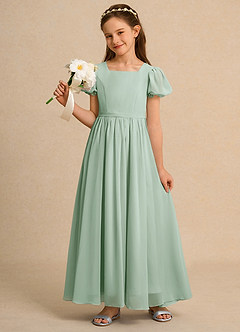 Azazie Joss Flower Girl Dresses Agave A-Line with Sleeves Chiffon Dress image9