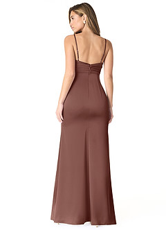 Azazie Linia Brautjungfernkleider Meerjungfrau-Linie Plissee Stretch-Satin Kleid Espresso image2