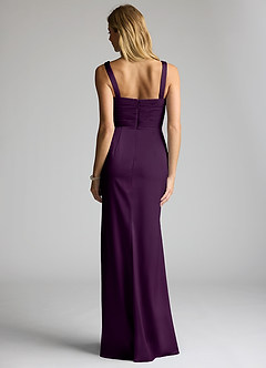 Azazie Elida Bridesmaid Dresses Grape Sheath Pleated Stretch Satin Dress image4