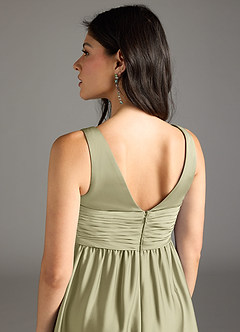 Azazie Yetta Maternity Bridesmaid Dresses A-Line Pleated Stretch Satin Floor-Length Dress image5