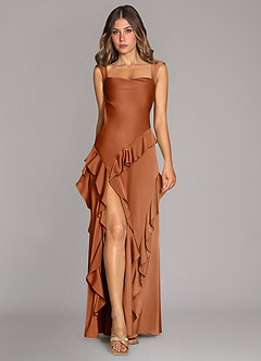 Azazie Sloane Bridesmaid Dresses Copper A-Line Sweetheart Neckline Stretch Satin Dress image1