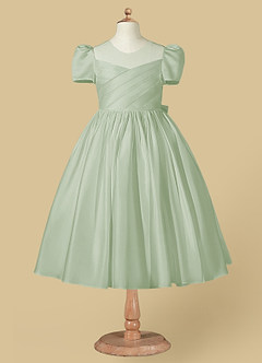 Azazie Anirra Flower Girl Dresses Ball-Gown Pleated Matte Satin Tea-Length Dress image5