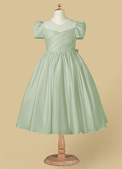 Azazie Anirra Flower Girl Dresses Dusty Sage Ball-Gown Pleated Matte Satin Dress image5