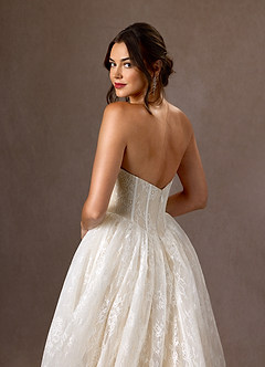 Azazie Demetria Wedding Dresses Diamond White Champagne Ball-Gown Strapless Lace Dress image8