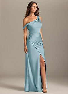 Azazie Madelyn Bridesmaid Dresses Moody Blue Mermaid Off the Shoulder Stretch Satin Convertible Dress image4