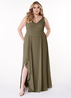 Azazie Kori Bridesmaid Dresses Willow Green A-Line Pleated Chiffon Dress image6