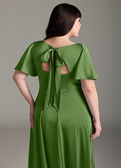 Azazie Kimber Bridesmaid Dresses Basil A-Line Ruched Stretch Satin Dress image6