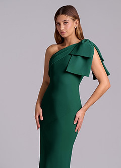 Azazie Yuanna Bridesmaid Dresses Emerald Mermaid One Shoulder Chiffon Dress image7