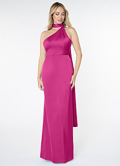 Azazie Kaylani Bridesmaid Dresses Fuchsia Mermaid High Neck Stretch Satin Dress image1