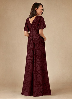 Azazie Emmeline Mother of the Bride Dresses Cabernet A-Line Pleated Floral Burnout Dress image2
