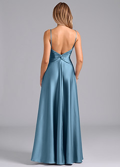 Azazie Elita Jurken voor bruidsmeisjes Jurk van Stretch Satijn met A-Lijn Geplooid Staal Blauw image5