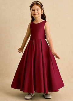 Azazie Mapel vestidos de niña de las flores Vestido de Borgoña de Satin Mate de Princesa con Plisado image5