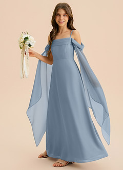 Azazie Moana Junior Vestido de Azul Polvoriento de Gasa de Corte en A con Plisado image5