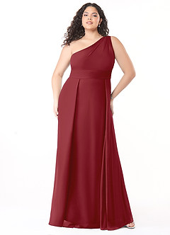 Azazie Dallas Bridesmaid Dresses Pomegranate A-Line One Shoulder Chiffon Dress image6