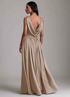 Azazie Novi Robes de demoiselle d'honneur Robe Trapèze en Satin extensible Avec poches Taupe image2