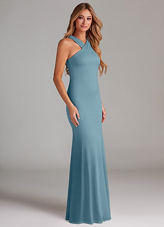 Azazie Doretta Brautjungfernkleider Meerjungfrau-Linie Plissee Chiffon Kleid Stimmungsvolles Blau image4