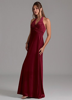 Azazie Tessie Bridesmaid Dresses Burgundy A-Line Pleated Velvet Dress image5