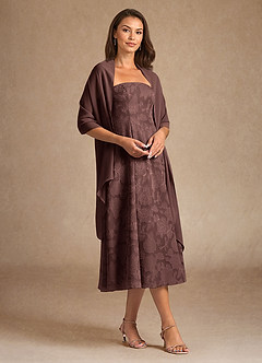 Azazie Lorain Mother of the Bride Dresses Espresso A-Line Pleated Floral Burnout Dress image4