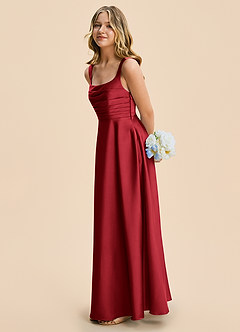 Azazie Azaria Junior A-Linie Plissee Stretch-Satin Kleid Scharlachrot image4