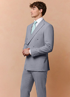front Collins Grey Double Breasted Wool Blend Suit Jacket