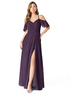 Azazie Dakota Bridesmaid Dresses Plum A-Line V-Neck Pleated Chiffon Dress image1