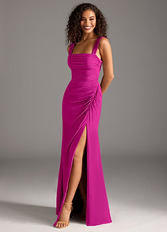 Azazie Jesaphine Bridesmaid Dresses Fuchsia Sheath Bow Chiffon Dress image1