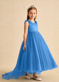 Azazie Lorita Abiti da Ragazza di Fiori Abito A-Line in Tulle Perline Blue Jay image4