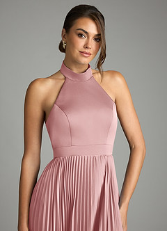 Azazie Zienna Venta Final Vestido de Rosa Polvorienta de Satén Elástico de Corte en A con Plisado image5
