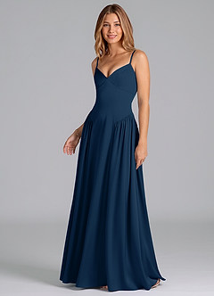Azazie Kirby Brautjungfernkleider A-Linie Stretch-Satin Kleid Dunkelmarine image4