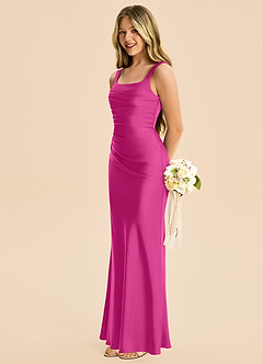 Azazie Agustina Junior Robe Fourreau en Satin extensible Plissé Fuchsia image5